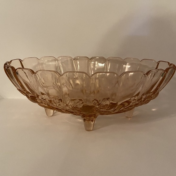 Indiana Glass Other - Vintage Pink/Peach Glass Harvest Grape Design Footed Oval Fruit Bowl 12" x 8.5"